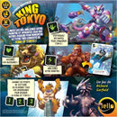 The game 'King of Tokyo' by Iello features colorful artwork showcasing monsters battling for dominance in Tokyo. The box cover includes instructions in French, with illustrations of fierce creatures like a lion monster and a robotic dragon. The game is designed for 2-6 players, ages 8 and up, with an estimated playtime of 30 minutes.