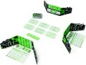 Break the Code game by Iello featuring colorful green and black components. It includes various cards and sheets for puzzle-solving, perfect for group fun and brain training.