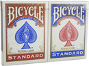 Two decks of Bicycle Standard playing cards by US Playing Card Co., packaged together. One deck features a blue design with the iconic spade logo, and the other has a red design. Both decks are wrapped in plastic and have the phrase 'Trusted Since 1885' prominently displayed.