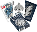 Bicycle Dragon Card Deck featuring intricately designed playing cards, including a King of Hearts and an Ace of Spades, along with an ornate box showcasing a dragon illustration.