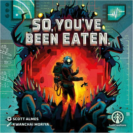 The board game 'So, You've Been Eaten' by LUDICREATIONS features vibrant artwork of an astronaut exploring a colorful, monstrous creature's insides, emphasizing adventure and strategy.