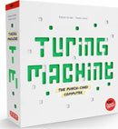 A boxed game titled 'Turing Machine' by Scorpion Masqué. The box features bold green lettering on a white background, with the subtitle 'The Punch-Card Computer.' The design includes various holes, suggesting a creative, interactive component to the game. Ideal for board game enthusiasts and those interested in logical challenges.