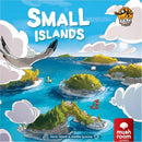 Game box cover for Small Islands by Lucky Duck Games featuring colorful illustrations of various small islands, boats, and a bird flying overhead against a blue sky with fluffy clouds.