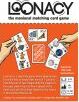 Loonacy by Looney Labs is a fast-paced matching card game, featuring a bright orange background with game cards showing various images and symbols. The box highlights the fun and excitement of gameplay, showcasing vibrant art and the game title prominently.