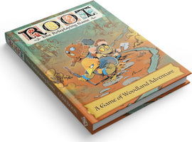 Root - RPG Core Book by Leder Games featuring whimsical artwork of woodland creatures on the cover. The title is displayed prominently, with vibrant colors and an illustration that invites players into a fantasy world of adventure.