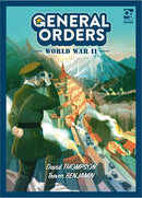 The cover of the game 'General Orders' by OSPREY PUBLISHING, featuring a soldier in a military uniform looking through binoculars over a picturesque mountainous town during World War II. The title is prominently displayed at the top, with an illustration that captures the game's historical theme.