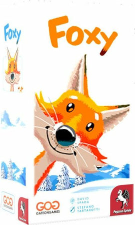Foxy game box featuring an illustrated cheerful orange fox with a snowy background. The title 'Foxy' is prominently displayed at the top, designed for fun-filled gameplay.
