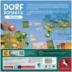 Back of the Dorfromantik Duel game box by PEGASUS SPIELE NORTH AMERICA, featuring vibrant graphics of the game pieces and board layout. It highlights the game's components, instructions, and thematic elements related to strategy and landscape building.