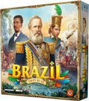 The box of the board game 'Brazil: Imperial' by Portal, featuring vibrant artwork depicting historical figures and scenes from Brazil's past. The game title is prominently displayed in bold, gold letters at the bottom.