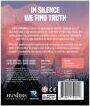 Back cover of the game 'Alice Is Missing' by RENEGADE GAMES STUDIOS, featuring the tagline 'In silence we find truth.' The design includes a dramatic background with mountains and a sunset, inviting players to explore a mystery in an immersive experience.