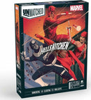 Unmatched: Hell's Kitchen board game box featuring bold artwork showcasing iconic Marvel characters Daredevil, Elektra, and Bullseye engaged in combat. The vibrant design captures the action and intensity of this strategy game, set in a chaotic urban environment. Perfect for fans of Marvel and strategic gameplay, suitable for ages 14 and up.