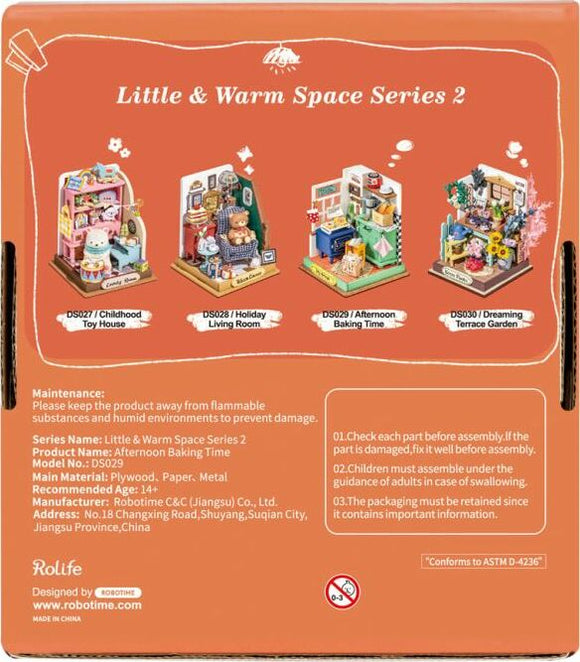 The 'DIY Afternoon Baking Time' kit from Robotime features a charming miniature kitchen scene that includes detailed bakery items and decor. Perfect for aspiring bakers, this DIY model allows for hands-on creativity and craft, designed for ages 14 and up.