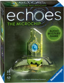 Echoes: The Microchip is an audio mystery game by Ravensburger, featuring a unique microchip design on the box. Ideal for 1-8 players, ages 14+. The game combines immersive soundscapes and challenging puzzles.