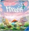 The Mycelia game by Ravensburger showcases a whimsical forest scene with colorful mushrooms and adorable creatures. The vibrant box art features playful characters set against a dreamy background, inviting players into a fantastical adventure.