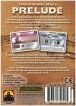 The back of the Terraforming Mars: Prelude game box by Stronghold Games, showcasing game components and features. The design includes colorful graphics, a brief description of game mechanics, and an overview of the gameplay. The warm brown background highlights the theme of the game centered around Mars colonization and strategic planning.