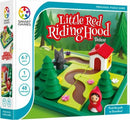 Little Red Riding Hood Deluxe by SmartGames is a mechanical puzzle featuring a vibrant forest scene. The game includes a Little Red Riding Hood character, a wolf, a house, and multiple green trees, with winding paths to navigate. Suitable for children ages 4 to 7, it offers 48 challenges to help kids develop problem-solving skills while they find the path to Grandma's house.