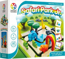 The Safari Park Jr. puzzle by Smart Toys & Games features vibrant, colorful animal figurines including giraffes, an elephant, and a lion. The 3D puzzle includes various elements like trees and a rainbow, designed for preschoolers aged 3 and up. It offers 60 challenges and is intended for solitary play, enhancing problem-solving and cognitive skills while providing fun.