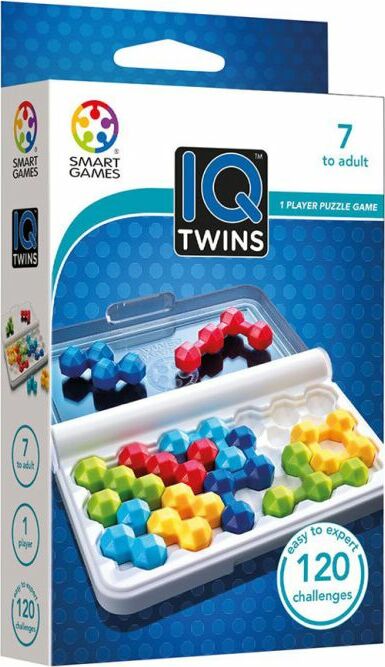 IQ Twins by Smart Toys & Games is a mechanical puzzle designed for ages 7 and up. The product features vibrant, interlocking pieces in various shapes and colors. It comes with a compact tray for storage and includes 120 challenges ranging from easy to expert levels, perfect for enhancing cognitive skills and providing endless fun.