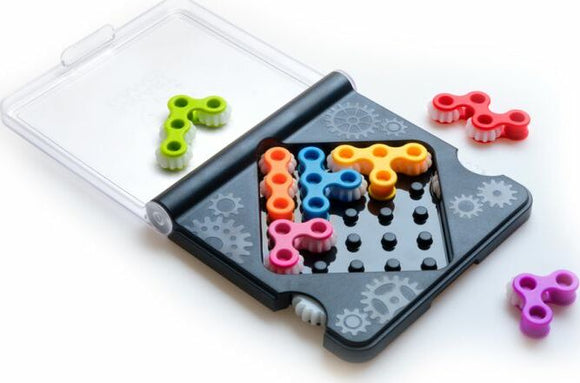 IQ Gears by Smart Toys & Games is a mechanical puzzle featuring colorful gear-shaped pieces arranged in a compact puzzle base. The puzzle encourages problem-solving skills and fine motor development, offering engaging gameplay for children and adults alike.