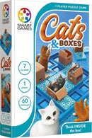 Cats & Boxes is a mechanical puzzle game by Smart Toys & Games designed for 1 player. Featuring playful cats and cardboard boxes on a vibrant blue game board, this engaging puzzle offers 60 challenges suitable for ages 7 and up. The game encourages critical thinking and problem-solving, making it perfect for both kids and adults. The colorful packaging showcases the fun theme and brilliant imagery of the cats interacting with the boxes.