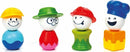 SMARTMAX My First People DIY kit features four colorful, stackable characters, each with a unique expression and accessory, designed for safe play and learning.