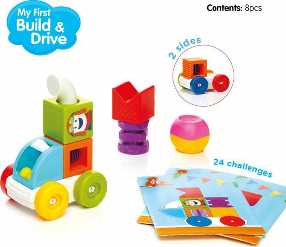SMARTMAX My First Build & Drive is a colorful mechanical puzzle toy featuring an 8-piece buildable vehicle. It includes building blocks, challenges, and vibrant accessories designed for young children to enhance their creativity and problem-solving skills.