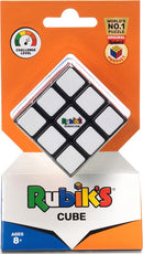 Rubik's Cube - 3x3 by Spin Master, a classic 3D mechanical puzzle featuring a colorful design with a white base. Suitable for ages 8 and up, it challenges players to align colors and enhance spatial reasoning skills.