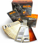 Stat Trackers Core Set for D&D 5e by TopDog Games. The image displays a box featuring a dragon illustration, with various tracking sheets and reference cards organized around it. The set includes 317 monster trackers and 50 character trackers, designed for game masters to streamline gameplay and manage stats effortlessly.