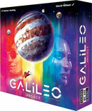 Galileo Project game box by Sorry We Are French, featuring vibrant artwork of celestial bodies, including a large planet and colorful cosmic backgrounds. Illustrations of a space explorer and a female figure are also present, showcasing the game's sci-fi theme.