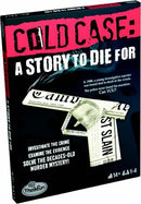 Cold Case - A Story to Die For board game by ThinkFun. This crime investigation game challenges players to examine evidence and solve a decades-old murder mystery involving a young investigative reporter found dead in 1988. The game box features striking visuals with newspaper clippings and highlights the mystery-solving aspect for 1-4 players aged 14 and up.