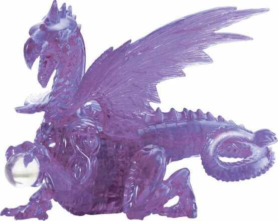 A stunning 3D crystal jigsaw puzzle of a purple dragon. The intricate design features detailed scales, wings, and a crystal ball, creating a captivating display piece.