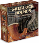 Sherlock Holmes and the Speckled Band jigsaw puzzle box featuring a classic detective's pipe, a houndstooth patterned fabric, and puzzle information. The 1000-piece puzzle invites fans of mystery to read, assemble, and solve the intrigue surrounding the famous story by Sir Arthur Conan Doyle.