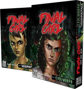 Final Girl: Into the Void game box by Van Ryder Games featuring dynamic artwork. The cover showcases fierce, illustrated female characters with intense expressions against a dark, eerie backdrop. The box includes the game title prominently displayed in bold, red letters.