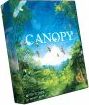 Canopy board game box art by Weird City Games, featuring a vibrant forest scene with lush greenery and birds, evoking a sense of adventure and nature.