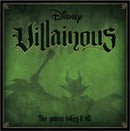 Disney Villainous board game by Ravensburger featuring a striking green background with the title 'Villainous' in bold black letters and the tagline 'The worst takes it all.' The design hints at Disney villains with silhouettes in the backdrop.