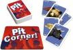 The Pit card game by Winning Moves displayed with its box and several playing cards featuring animals like bears. The bright red box reads 'Pit Corner!' and showcases a fun, vibrant design suitable for family game nights.