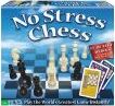No Stress Chess game by Winning Moves, featuring a colorful game box with a chessboard and pieces. The box highlights easy gameplay and stress-free strategy with illustrated instructions and cards for a fun chess experience.