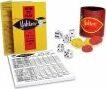 A vibrant Yahtzee game set by Winning Moves, featuring a colorful box, a container of dice, scoring sheets, and game tokens. Perfect for family game night.