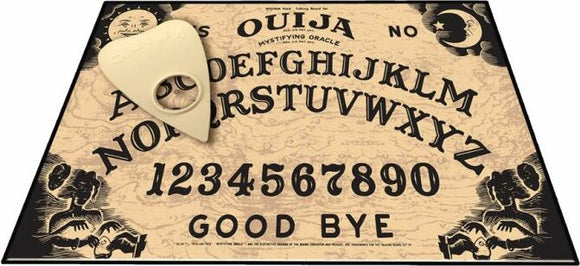 Classic Ouija board game by Winning Moves featuring a vintage design with letters, numbers, and a planchette for spiritual communication under a mystical moonlight backdrop.