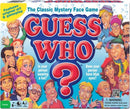 Guess Who - Classic board game by Winning Moves featuring colorful characters on the game box. The design includes playful artwork and questions like 'Is your person wearing a hat?' and 'Does your person have blue eyes?'. Ideal for family fun and mystery gameplay.