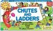 Chutes and Ladders board game by Hasbro, featuring colorful illustrations of children engaging in playful activities. The game is designed for young children, promoting fun and simple gameplay as players navigate through a vibrant landscape of chutes and ladders.