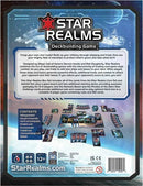 Star Realms Box Set from Wise Wizard Games, a space-themed deckbuilding game. The back of the box showcases game contents including cards, a game board, and details on gameplay. Ideal for fans of strategic card games in a sci-fi setting.