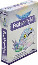Featherlight game by Wizkids featuring a whimsical box design with a colorful bird illustration. The game emphasizes hand management and light proportions, appealing to board game enthusiasts. The packaging showcases vibrant artwork and is suitable for family fun and strategy gameplay.
