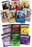 A detailed image showcasing cards from the board game 'Pandemic: On the Brink' by Z-Man Games. The image features various character cards like Bio-Terrorist, Troubleshooter, and Epidemiologist, alongside event cards indicating game scenarios such as 'Epidemic' and 'Mutation.' The visually engaging design illustrates the game's strategic elements and cooperative gameplay mechanics, aimed at uniting players against global threats.