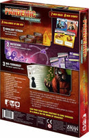 Pandemic: On the Brink board game by Z-Man Games. The back of the box showcases various game mechanics and scenarios, including 7 new roles, 8 new events, and challenges like virulent strain, mutation, and bio-terrorist. Features colorful graphics and text that highlight the cooperative nature of the game as players work together to manage diseases.