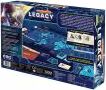 Pandemic Legacy: Season 1 board game by Z-Man Games, featuring a vibrant box design with intricate illustrations related to global pandemics. The back of the box showcases components, game descriptions, and icons indicating gameplay mechanics for players.