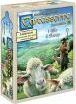 Carcassonne: Expansion 9 - Hills & Sheep game box by Z-Man. The cover features pastoral scenes with sheep in the foreground and a farmer in the background, showcasing vibrant green hills.