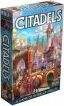 Citadels Revised Edition board game by Z-Man. The box features vibrant artwork depicting a medieval cityscape with towers and castles, showcasing the game's strategic and imaginative elements.