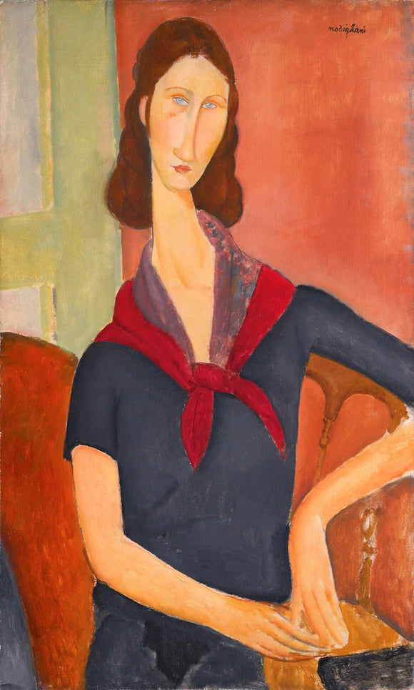 Painting of a woman with a red scarf