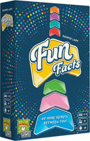 Colorful packaging of the Fun Facts game by Repos Production, featuring the title prominently in blue and yellow, surrounded by vibrant dots and shapes. The box is designed for 4 to 8 players aged 8 and up, emphasizing fun and interaction with the tagline 'No More Secrets Between You!' and a playtime of 30 minutes.